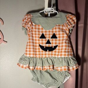 Kids Orange Gingham Pumpkin Smocked Costume